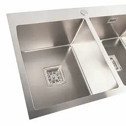 Кухонна мийка нержавійка Platinum Handmade HDB 78x48 на дві чаші (квадратний сифон,3.0/1.0), Нержавіюча сталь - мініатюра 5