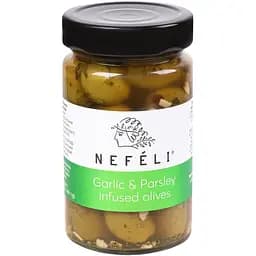 Оливки Nefeli Garlic & parsley infused olives зелені мариновані з часником та петрушкою 295 г