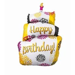 Фольгована кулька фігура «Happy birthday Cake» 110 см наповнення повітрям або гелієм для тематичних вечірок Білий