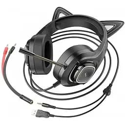 Навушники Hoco W107 Cute Cat Luminous Cat Ear Gaming Headphones чорно-зелені 6931474791269 - мініатюра 6