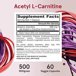 Ацетил L-карнітин Jarrow Formulas Acetyl L-Carnitine 500 мг 60 вегетаріанських капсул - мініатюра 7