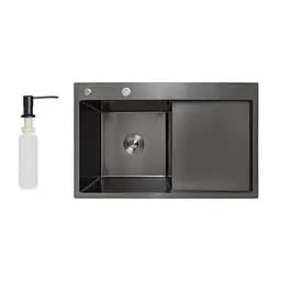 Кухонна мийка інтегрована Lidz Handmade H7849BR крило праворуч (LIDZH7849BRPVD3008) Brushed Black PVD 3,0/1,0 мм, Чорний