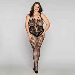 Бодистокинг JSY на все тело с сеткой и кружевом Size Plus Black