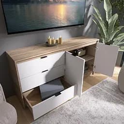 Великий комод з дверима та трьома ящиками Еверест Сіті-1500 150.2х38х74.6 см Дуб сонома/Білий (DTM-071102) - мініатюра 4