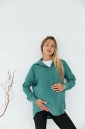 Жіноча сорочка для вагітних стилю oversize з мікровельвету Varna розмір 2XL-3XL Lullababe темно-оливкова - мініатюра 5