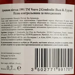 Арманьяк Veuve J.Goudoulin Bas Armagnac 1991 40% 0.7 л у подарунковій коробці - мініатюра 5