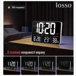 Годинник електронний настінний та настільний LOSSO GRAND WC-600 Будильник з пультом White (18967) - мініатюра 5