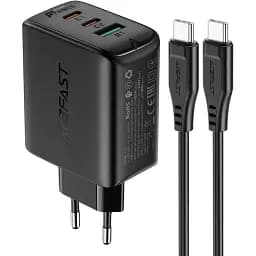 Зарядное устройство для Acefast A13 USB/2 Type-C QC PD 65W черный + кабель Type-C to Type-C