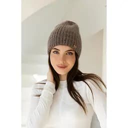 Женская зимняя шапка Ангора Молодежь из ангоры 80% с двойной вязкой Коричневый