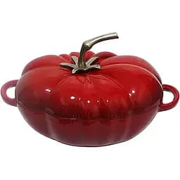 Каструля чавунна Premium Cookware HP Томат 2.5 л емальована Червона з кришкою для тушкування та запікання