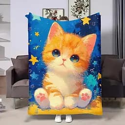 Плед Зірковий котик, 3D плюшевий, 160x200 см, декоративний