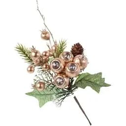 Декоративная ветка хвои 24 см Искусственные материалы для декора и флористики с ягодами Золотистый