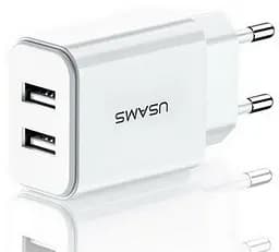 Мережевий зарядний пристрій Usams US-CC090 T24 2.1A Dual USB Travel Charger білий (6958444982588) - мініатюра 2