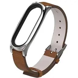 Шкіряний ремінець Primo Mijobs для фітнес-браслета Xiaomi Mi Smart Band 5 Brown Silver