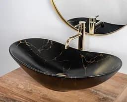Умивальник Rea Royal 60 накладний marble black matt REA-U7478, Чорний матовий - мініатюра 5