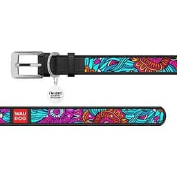 Нашийник для собак Waudog Design Літо, шкіряний, з QR паспортом, 27-36х1, 5 см, чорний - мініатюра 4