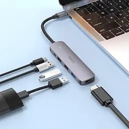 Usb-хаб Hoco HB27 Type-C multi-function converter (HDTV+Usb3.0+Usb2.0x2+PD) Темно-сірий - мініатюра 2