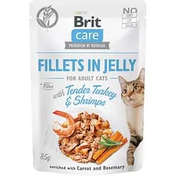 Влажный корм Brit Care Cat Pouch для кошек в желе нежная индейка с креветками 85 г