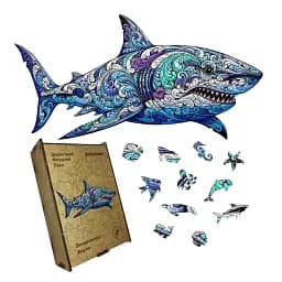 Деревянный фигурный пазл Очарованная Акула, А3, Картонная коробка 200 элементов