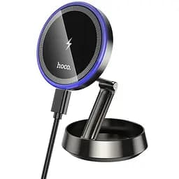 Автотримач для телефона HOCO HW33 Metal ring magnetic wireless fast charging car holder (center console) Metal Grey