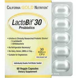 Пробіотики і пребіотики California Gold Nutrition LactoBif 30 Probiotics 60 вегакапсул