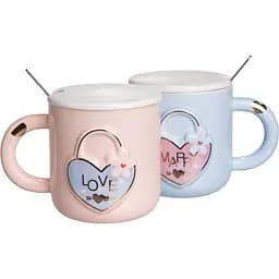 Парні чашки порцелянові Lovers' Lock 400 мл з ложками FM-32
