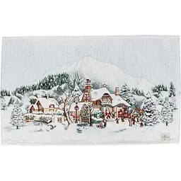 Серветка гобеленова з велюром Прованс Зимове місто 50х30 см біла (31343)