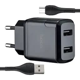 Сетевые зарядные устройства Hoco N7 Speedy dual port charger set Lightning (EU) Черный