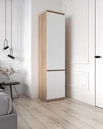 Пенал со штангой и полками для вещей, с фасадами без ручек FHT-218 Дуб Сонома/Белый