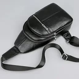 Чоловічий нагрудний шкіряний слінг 18х32х7 через плече TIDING BAG-MK 83423 чорний 18 см - мініатюра 5