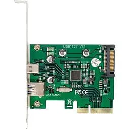 Плата расширения Frime PCI-E x1 1xUSB 3.1 Gen2 / 1xType-C чип ASM1142 питание SATA ECF-PCIEtoUSB009.LP