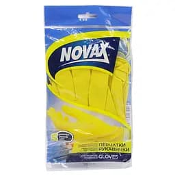 Рукавички господарські Novax латексні, з бавовняним напиленням, S, 1 пара, жовті
