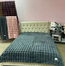 Покрывало "Кролик" Темно-серо-голубое мягкое велюровое покрывало 2,20×2,40 м для кровати