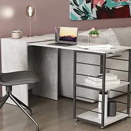 Стіл-тумба трансформер Смарт 2/2 Ferrum-decor 750x1450x600 Чорний метал ДСП Бетон 16 мм (FRD-105108)