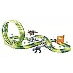 Трек CF 2253, 144 деталей с машинкой на батарейках, подсветкой, 2 фигурками динозавров