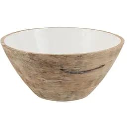 Блюдо салатник J-LINE из натурального дерева покрыто керамикой белое диаметр 30 см Бельгия (1620)