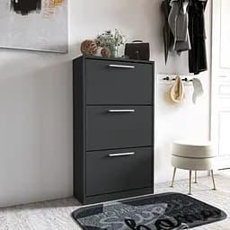 Полиця для взуття Flamecame підлогова на 3 шухляди з ДСП з ручками в стилі лофт II FST-21 Антрацит