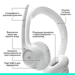 Навушники Logitech Zone 300 Bluetooth Off-White (981-001417) - мініатюра 6