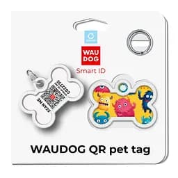 Адресник для собак і котів Waudog Smart ID з QR паспортом Мохнаті монстри кістка 40 х 28 мм - мініатюра 5