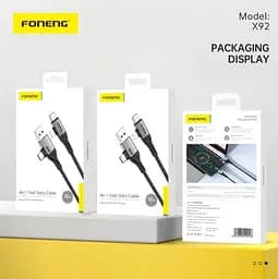 Кабель Foneng X92 4-in-1 (60W) USB/USB-C - USB-C/Lightning (M/M), 1 м, Black (X92-CA-FIO) - мініатюра 5