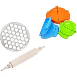 Комплект для приготовления пельменей и вареников (коврик 81х61 см, скалка дерево, пельменница, формы пластик) 88388