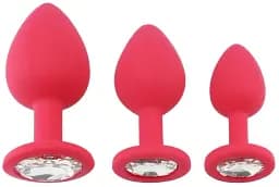 Набір анальних пробок I’MCUM Crystal Harmony Силіконові з кристалом 3 шт Червоний (IM-KGS201_set_red)
