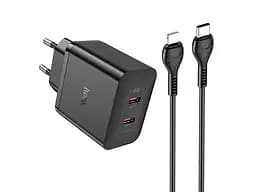 Зарядний пристрій комплект Hoco N35 2 виходи USB-C 45 W з кабелем C to iPhone black