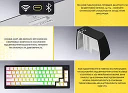 Клавиатура игровая механическая HATOR HTK-3100-UA Skyfall 100 Wireless Aurum Lemon Switch USB, 2,4 ГГц, BT 5.3 Black-White - мініатюра 8