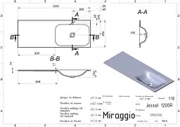 Умивальник Miraggio JESSEL 1200 R (0001056) Miramarble, Глянцевий, Накладний/Врізний/Над пральною машиною, Білий - мініатюра 2