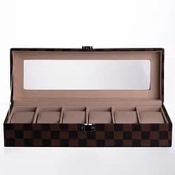 Скринька для годинника з екошкіри 6 відсіків 31×11×7.5 см кейс органайзер для наручного годинника Коричневий Yiwu HP-5-14S