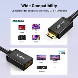 Перехідник адаптер Ugreen Mini HDMI to HDMI 2.0 4K 60 Hz 0.5 м Black (HD168) - мініатюра 7
