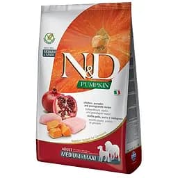 Сухий беззерновий корм для дорослих собак середніх та великих порід Farmina N&D Grain Free Pumpkin Dog Chicken&Pomegranate Adult Medium&Maxi, гарбуз, курка та гранат, 12 кг