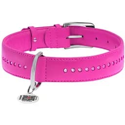 Нашийник для собак Waudog Glamour, подвійний зі стразами, шкіряний, з QR паспортом, 46-60х3,5 см, рожевий