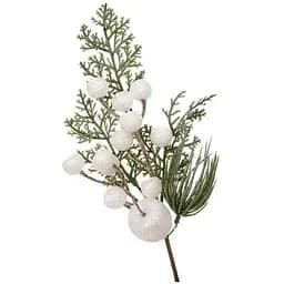Декоративная ветка хвои 37 см Искусственные материалы для декора и флористики с ягодами Зеленый с белым
